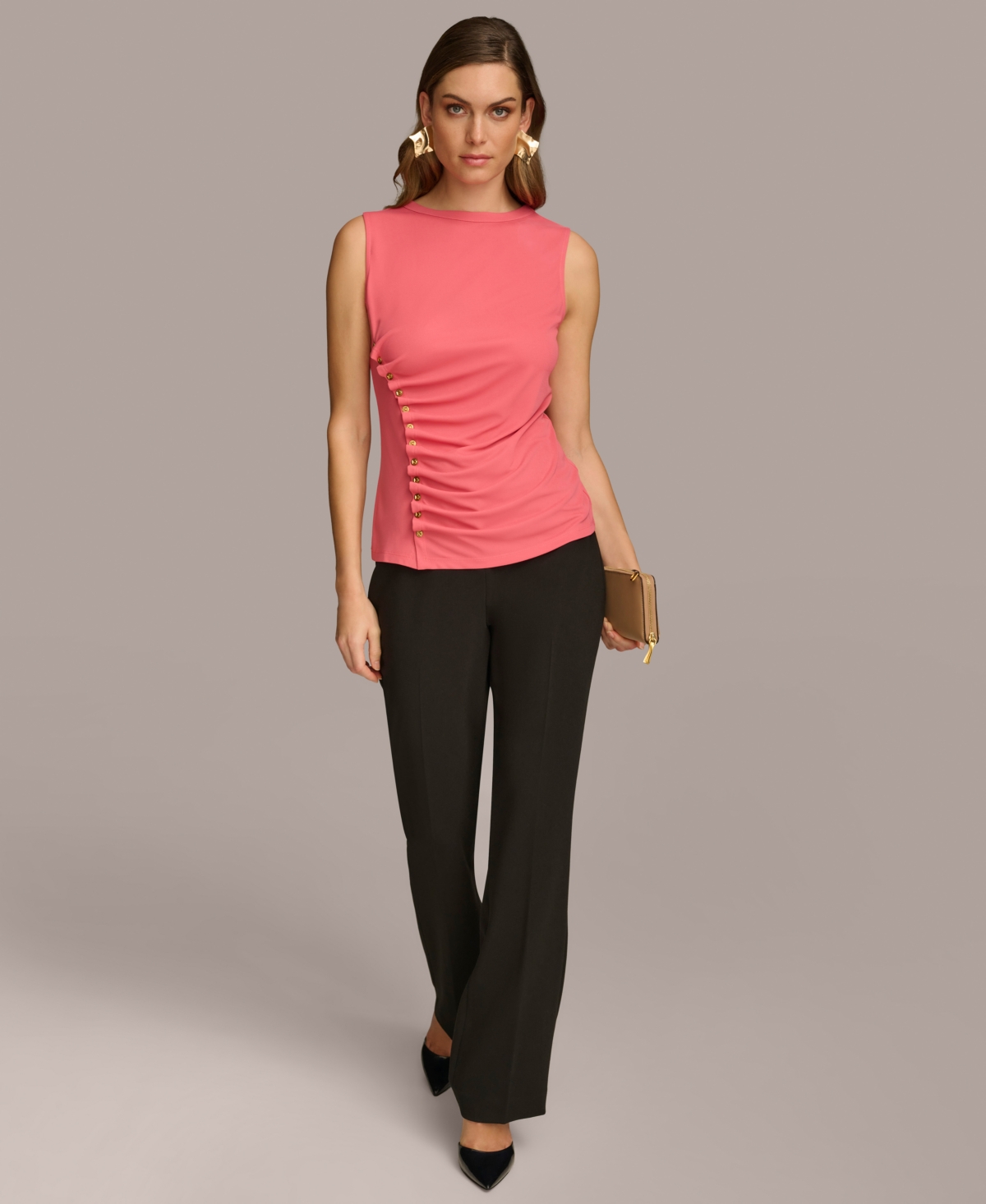 Shop Donna Karan Women's Button Trim Sleeveless Top In Rose Quartz