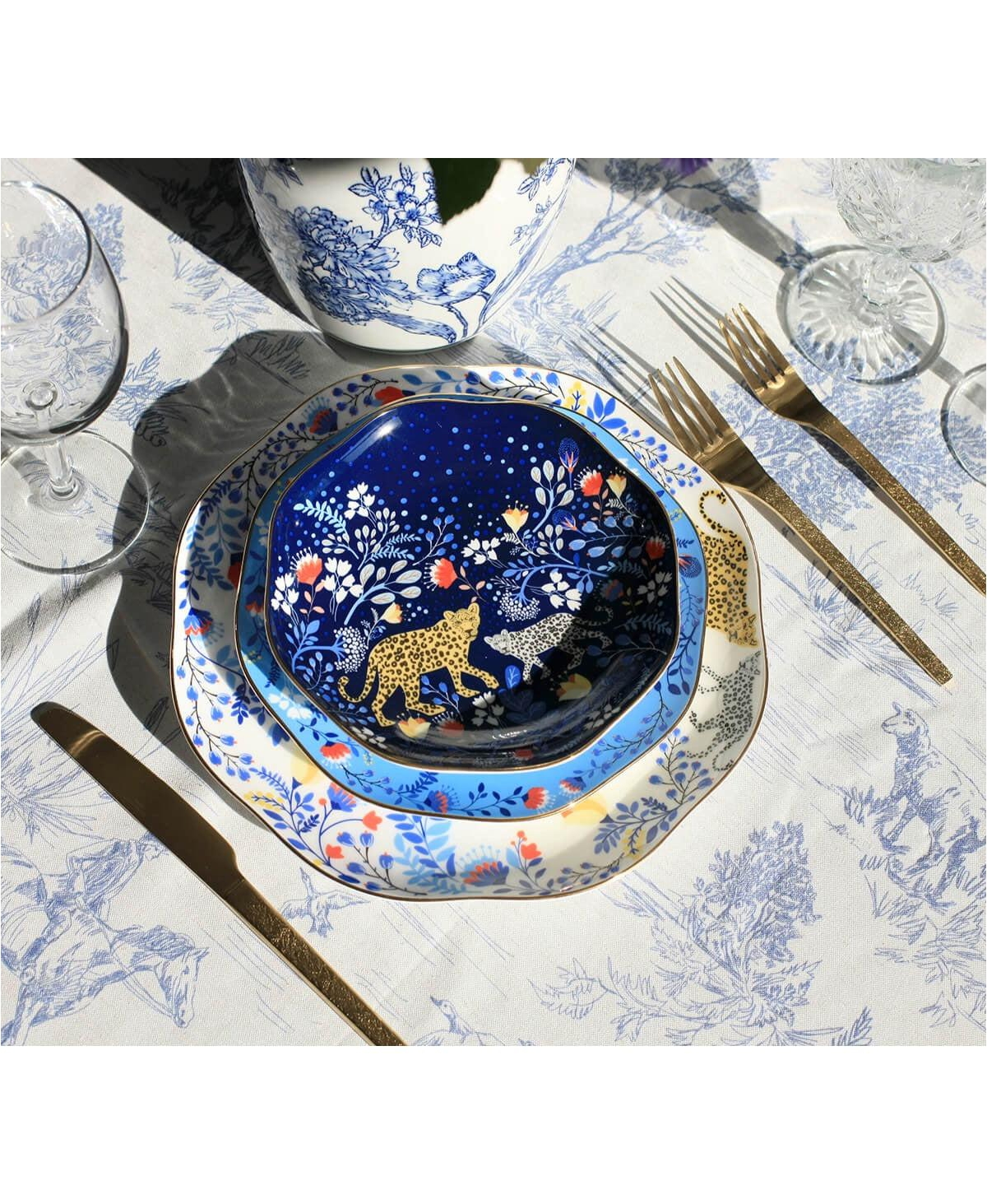 Jessie Zhao New York Amazon Rainforest Bone China Plates In Blue, Set Of Three - blue, yellow
