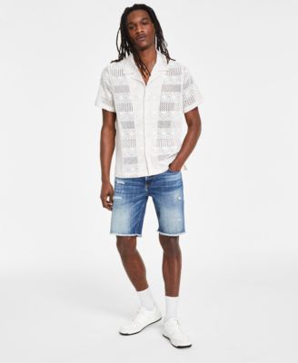 Mens Crochet Knit Shirt Denim Shorts