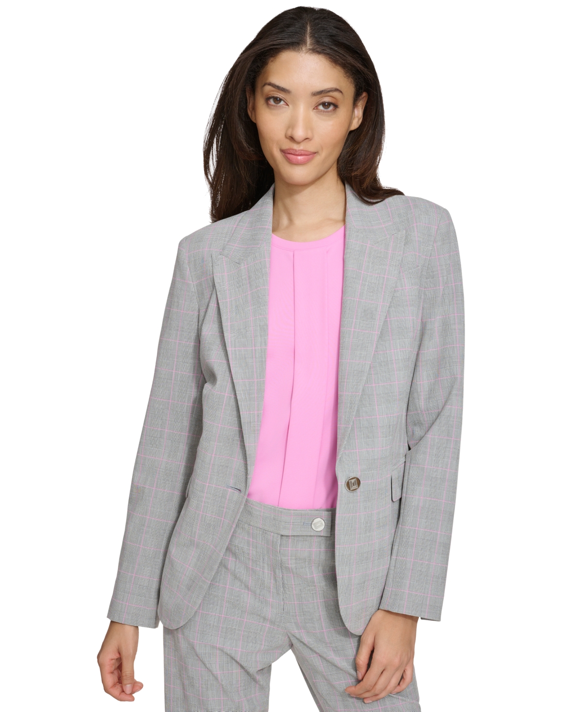 Karl Lagerfeld Women's Single-button Peak-collar Menswear Blazer In Cyclamen Pink Multi