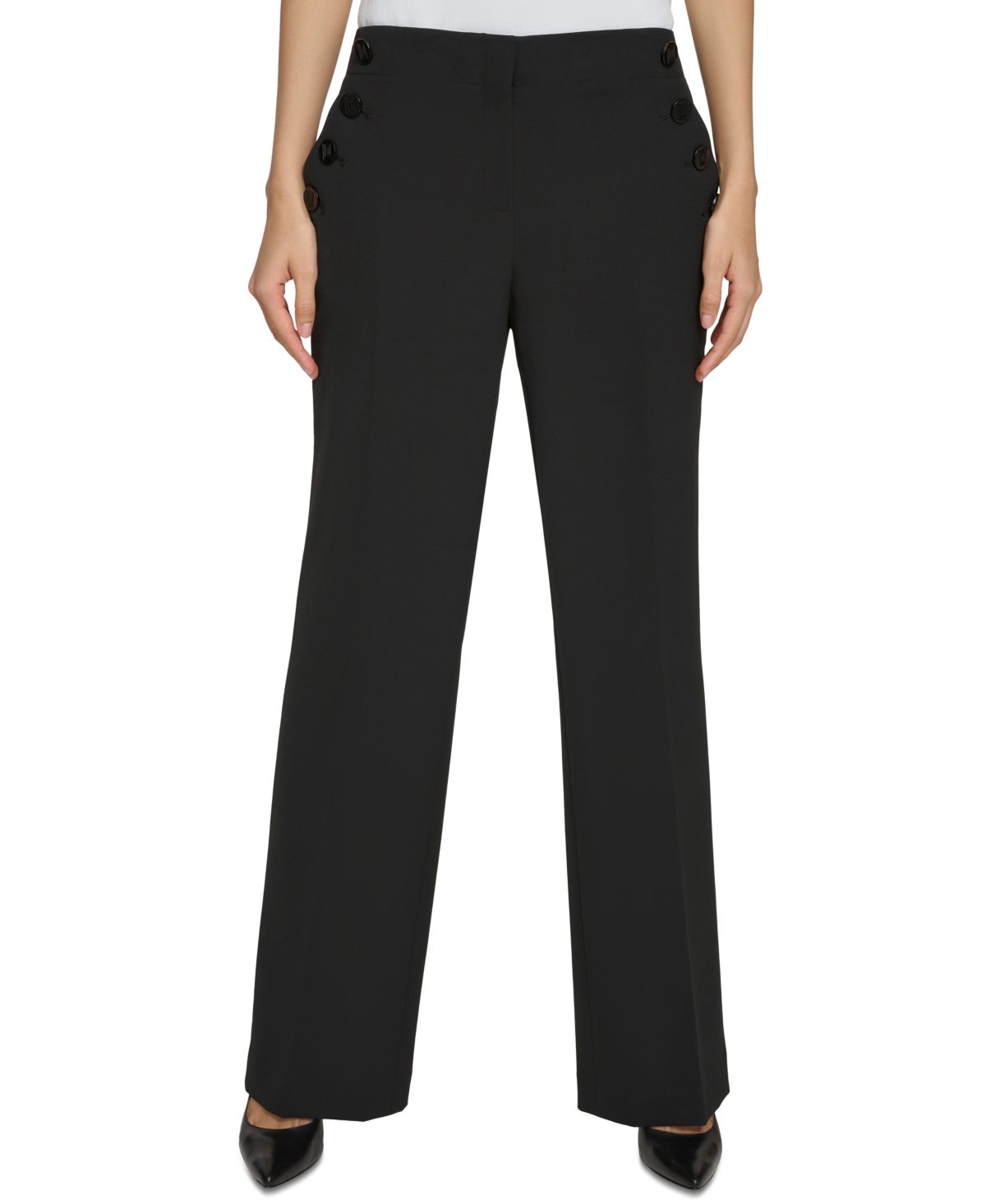 Karl Lagerfeld Women's Button-pocket Wide-leg Sailor Pants In Black