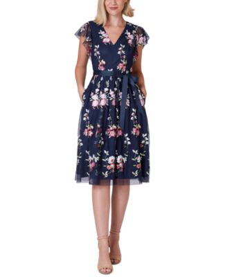 Jessica Howard - Petite Flora-Print Flutter-Sleeve Midi Dress