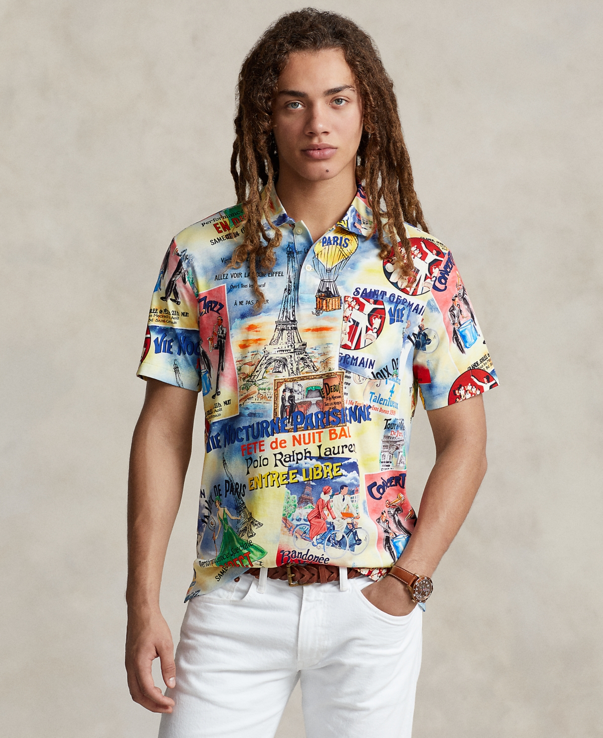 Shop Polo Ralph Lauren Men's Standard-fit Printed Jersey Polo Shirt In City Of Lights Poster