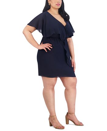 Jessica Howard Plus Size Chiffon Flutter Faux Wrap Dress Macy s