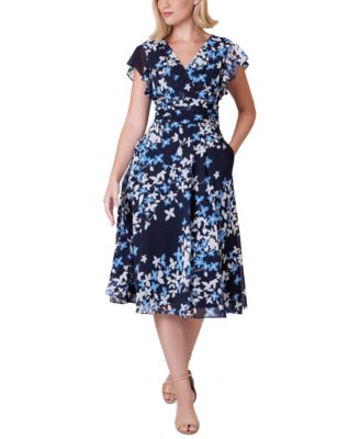 Jessica Howard - Petite Floral Flutter-Sleeve Midi Dress