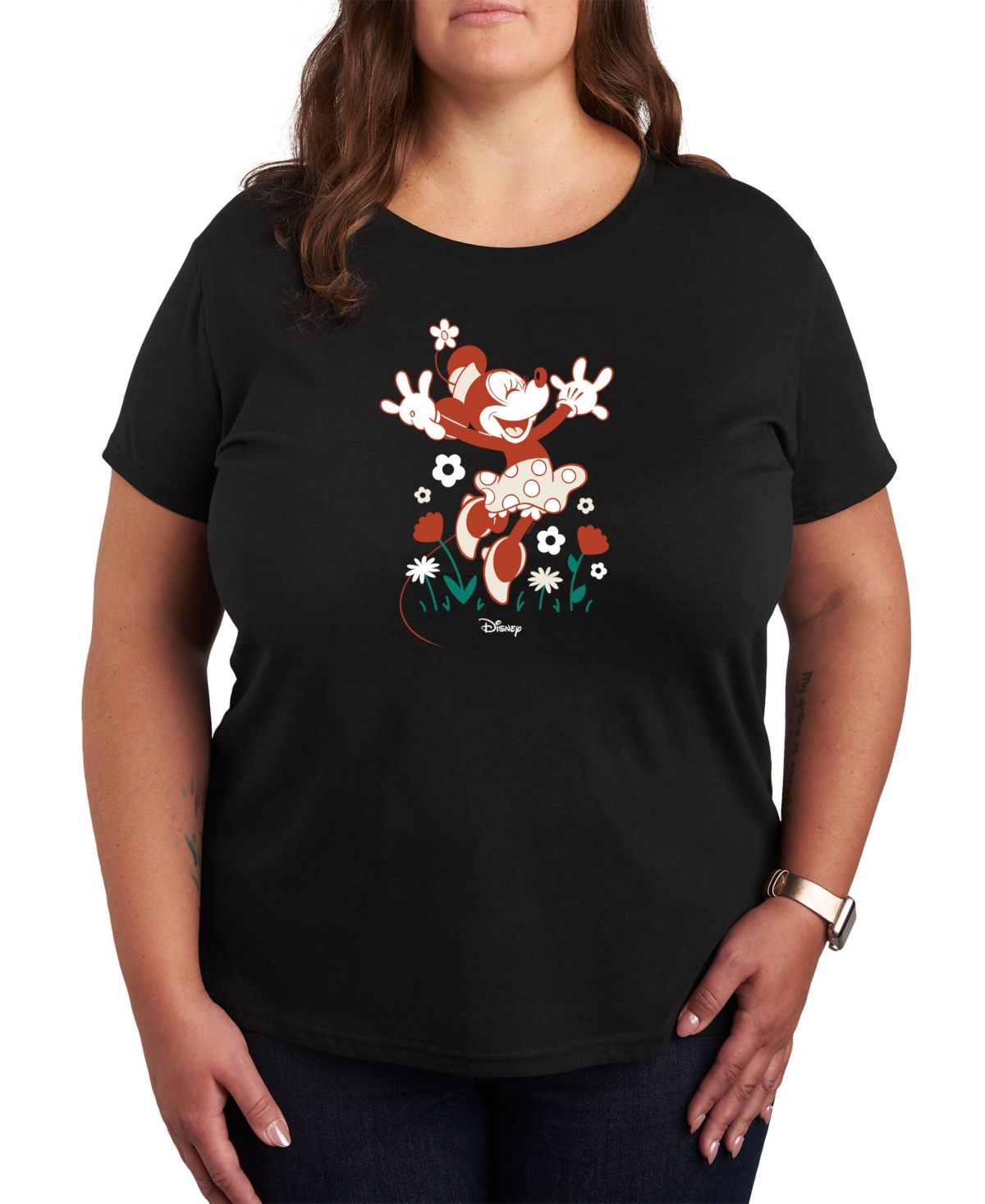 Shop Air Waves Trendy Plus Size Disney Minnie Mouse Earth Day Graphic T-shirt In Black