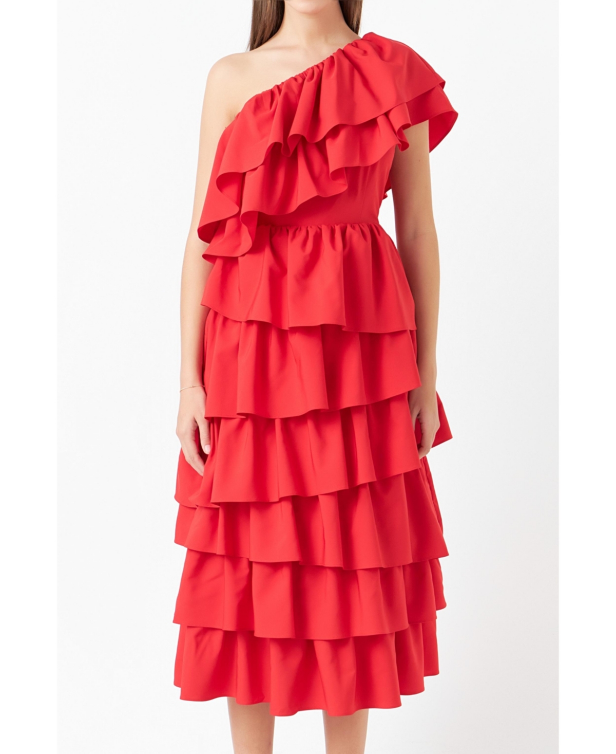 ENDLESS ROSE WOMEN'S ONE SHOULDER TIERED MIDI DRESS