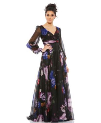Women's Floral Print Chiffon Long Sleeve Maxi Dress - Macy's