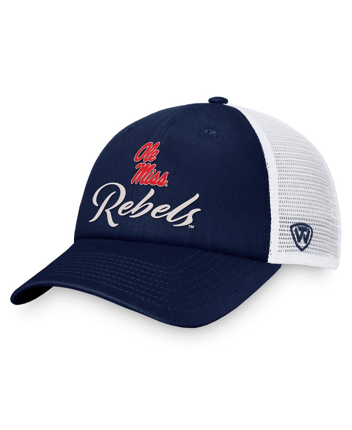 Shop Top Of The World Women's  Navy, White Ole Miss Rebels Charm Trucker Adjustable Hat In Navy,white