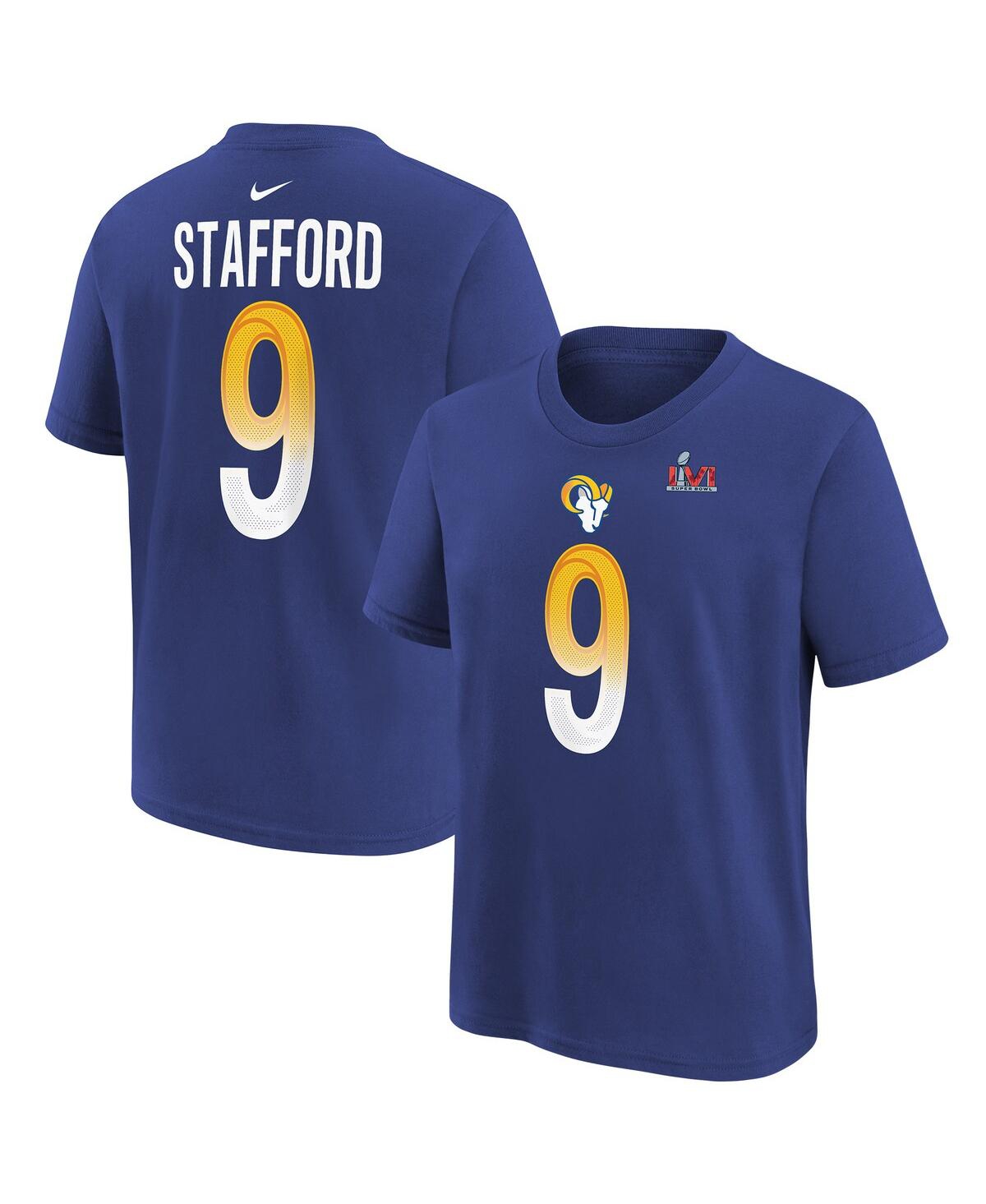 Nike Kids' Big Boys  Matthew Stafford Royal Los Angeles Rams Super Bowl Lvi Name And Number T-shirt