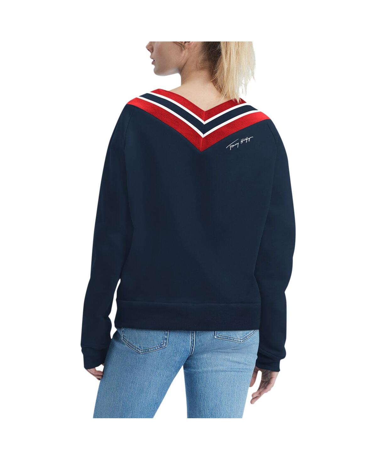 Shop Tommy Hilfiger Women's  Navy New England Patriots Heidi Raglan V-neck Sweater