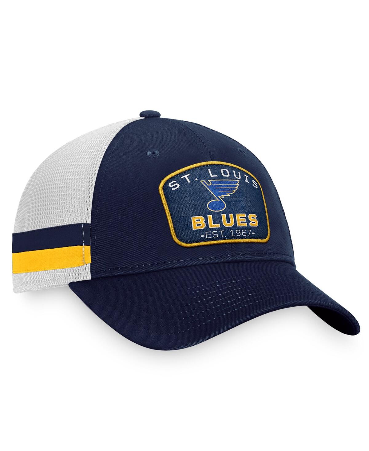 Shop Fanatics Men's  Navy, White St. Louis Blues Fundamental Striped Trucker Adjustable Hat In Navy,white