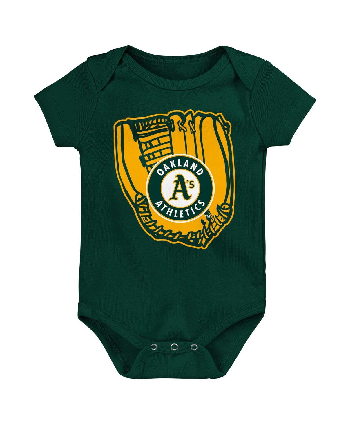 Outerstuff Baby Boys And Girls Gold, Green, White Oakland Athletics Minor League Player Three-pack Bodysuit Set In Gold,green