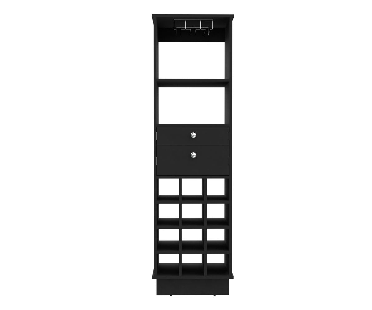 Depot E-shop Zircon Bar Cabinet, Twelve Built-in Wine Rack, Two Drawers,- Black