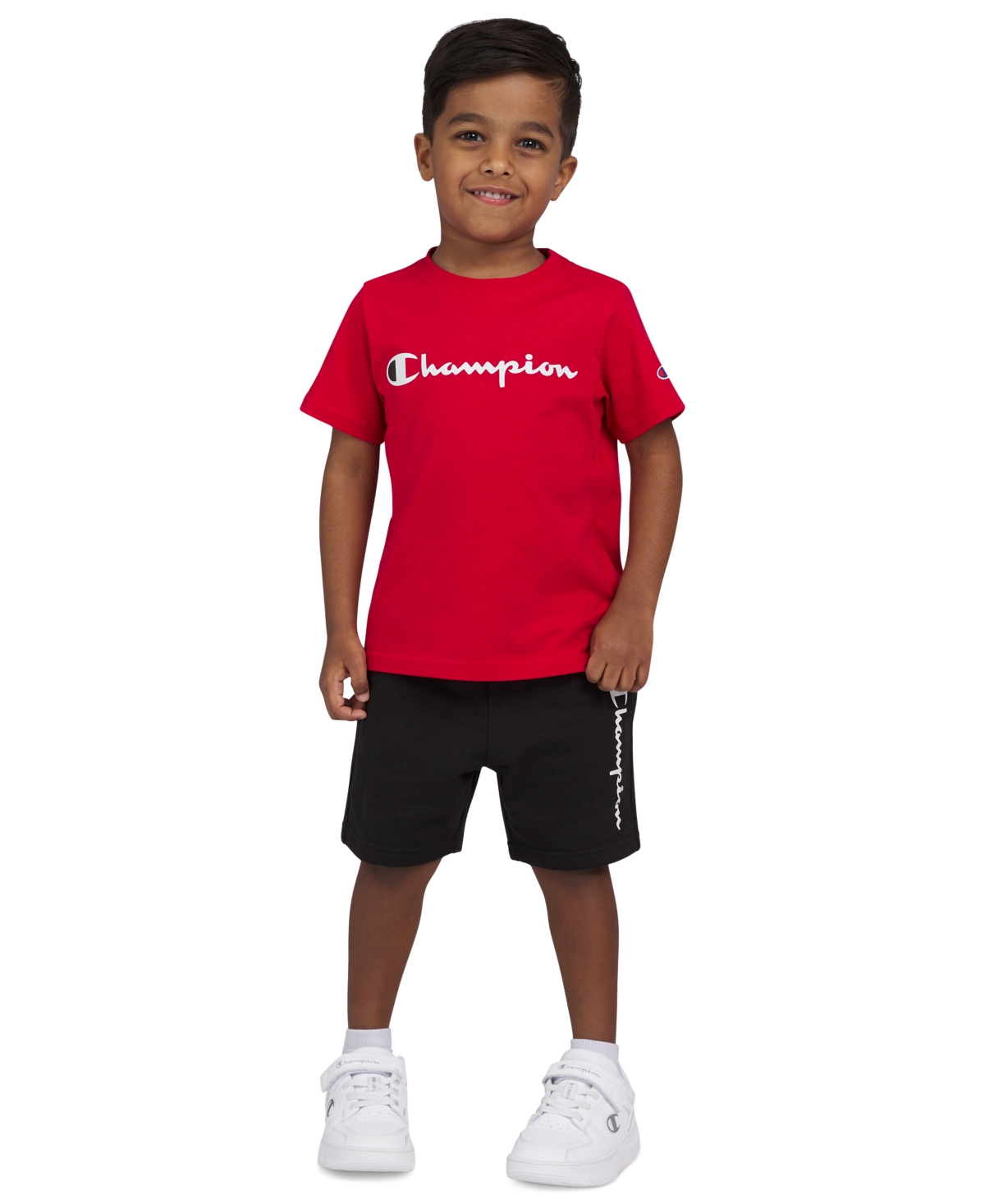 Shop Champion Toddler & Little Boys Short-sleeve T-shirt & Fleece Shorts, 2 Piece Set In Lychee