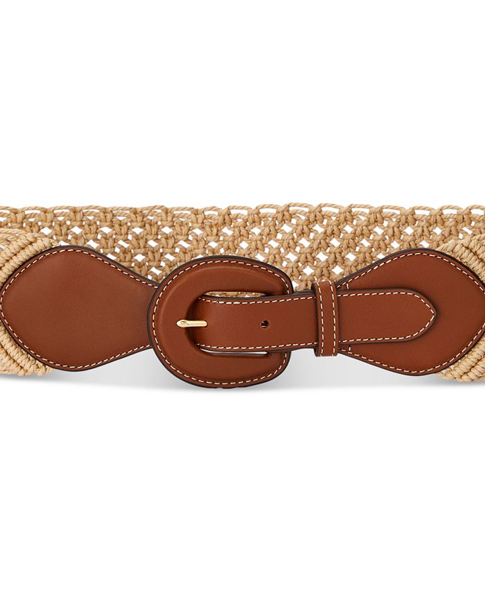 Lauren Ralph Lauren Women's Leather-Trim Corded Macramé Wide Belt - Macy's