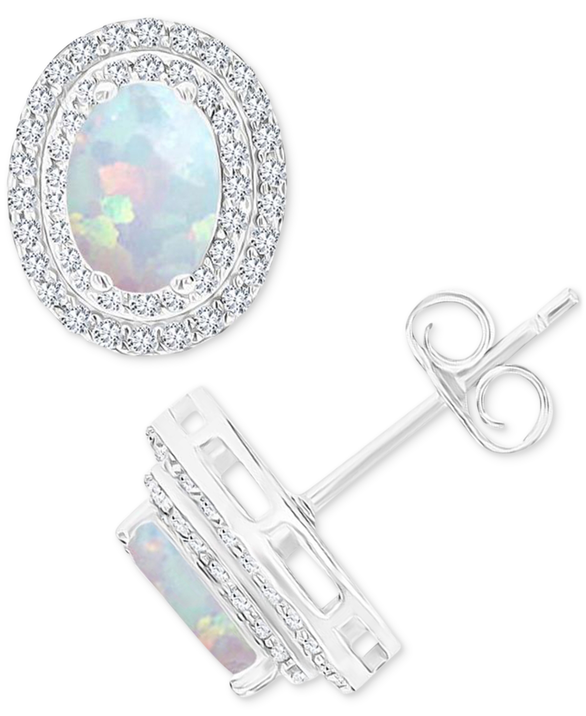 Macy's Amethyst (1-3/8 Ct. T.w.) & Lab Grown White Sapphire (1/2 Ct. T.w.) Oval Halo Birthstone Stud Earrin In Opal