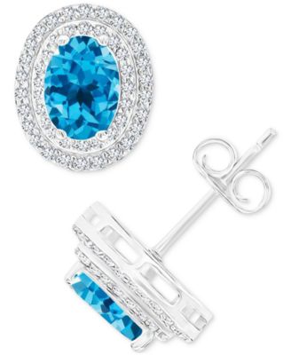 Amethyst (1-3/8 ct. t.w.) & Lab Grown White Sapphire (1/2 ct. t.w.) Oval Halo Birthstone Stud Earrings in Sterlings Silver (Also in Additional Birthst