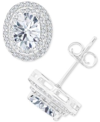 Amethyst & Lab Grown White Sapphire, Oval Halo Birthstone Stud Earrings in Sterling Silver