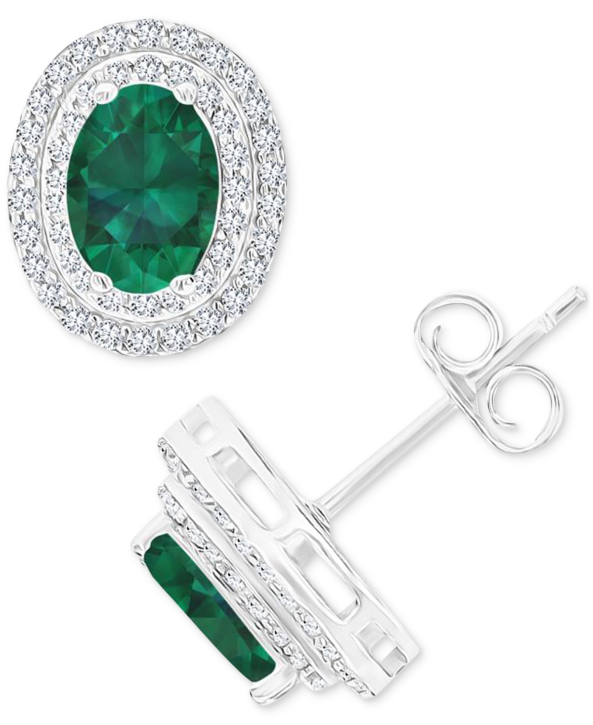 Macy's Amethyst (1-3/8 Ct. T.w.) & Lab Grown White Sapphire (1/2 Ct. T.w.) Oval Halo Birthstone Stud Earrin In Emerald