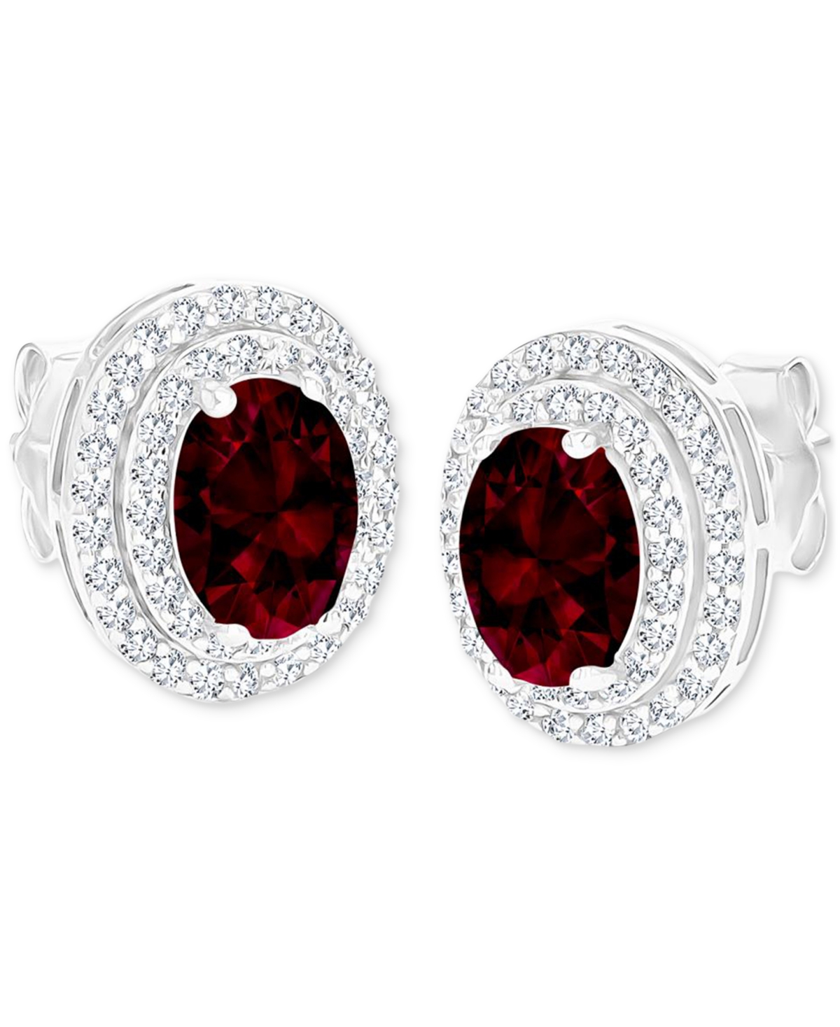 Amethyst (1-3/8 ct. t.w.) & Lab Grown White Sapphire (1/2 ct. t.w.) Oval Halo Birthstone Stud Earrings in Sterlings Silver (Also in Additional Birthst
