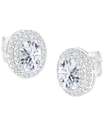 Amethyst & Lab Grown White Sapphire, Oval Halo Birthstone Stud Earrings in Sterling Silver