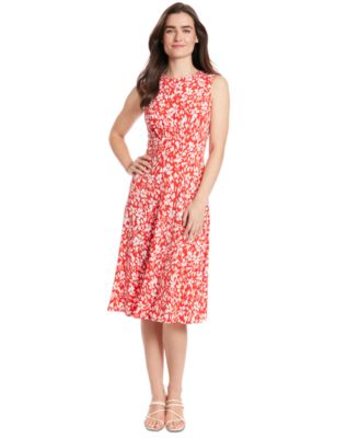 London Times - Women's Floral-Print Jewel-Neck Midi Dress