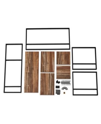 Framed Wall Art 4-Piece Modern Shelf Set, Black Metal Frame and Rustic Distressed MDF Shelves