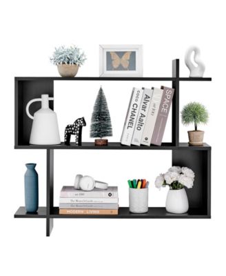Manasa Floating Geometric Kilter Two-Tier Wall Shelf