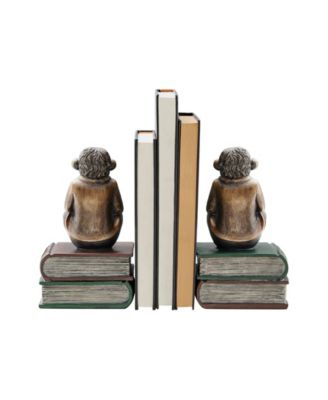 Monkeys on Books Polyresin Antique-Like Patina Finish Bookend, Set of 2