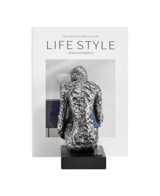 Kneeling Figure Sculptures Polyresin Silver-Tone and Black Finish Bookend, Set of 2