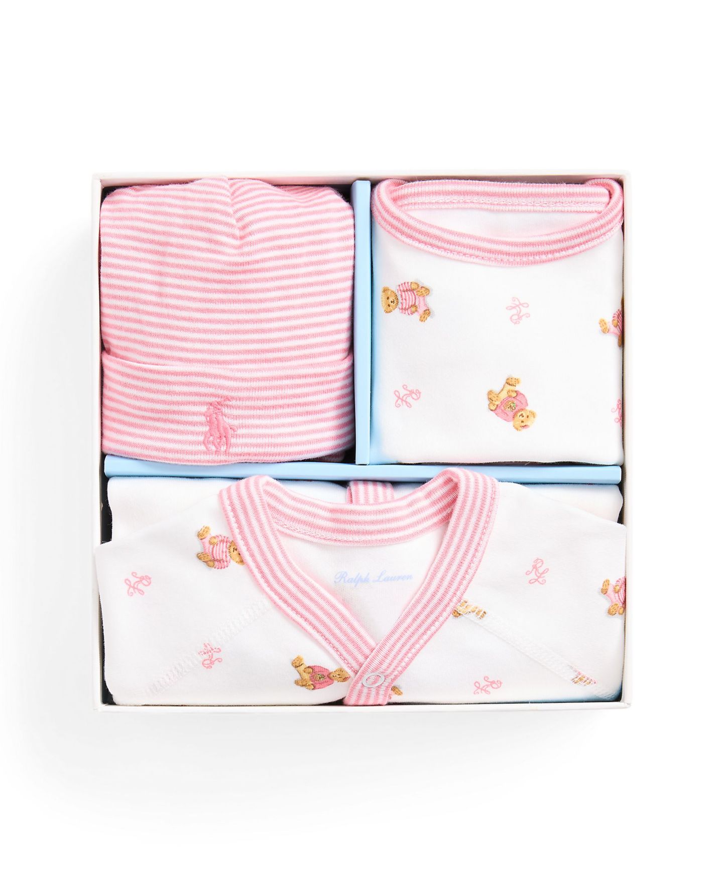 Детский хлопковый подарочный набор Polo Ralph Lauren Polo Bear для девочки, 3 предмета, цвет: Разноцветный / Розовый — фото 1