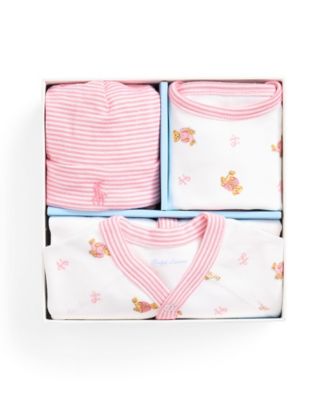 Baby Girls Polo Bear Cotton 3-Piece Gift Set