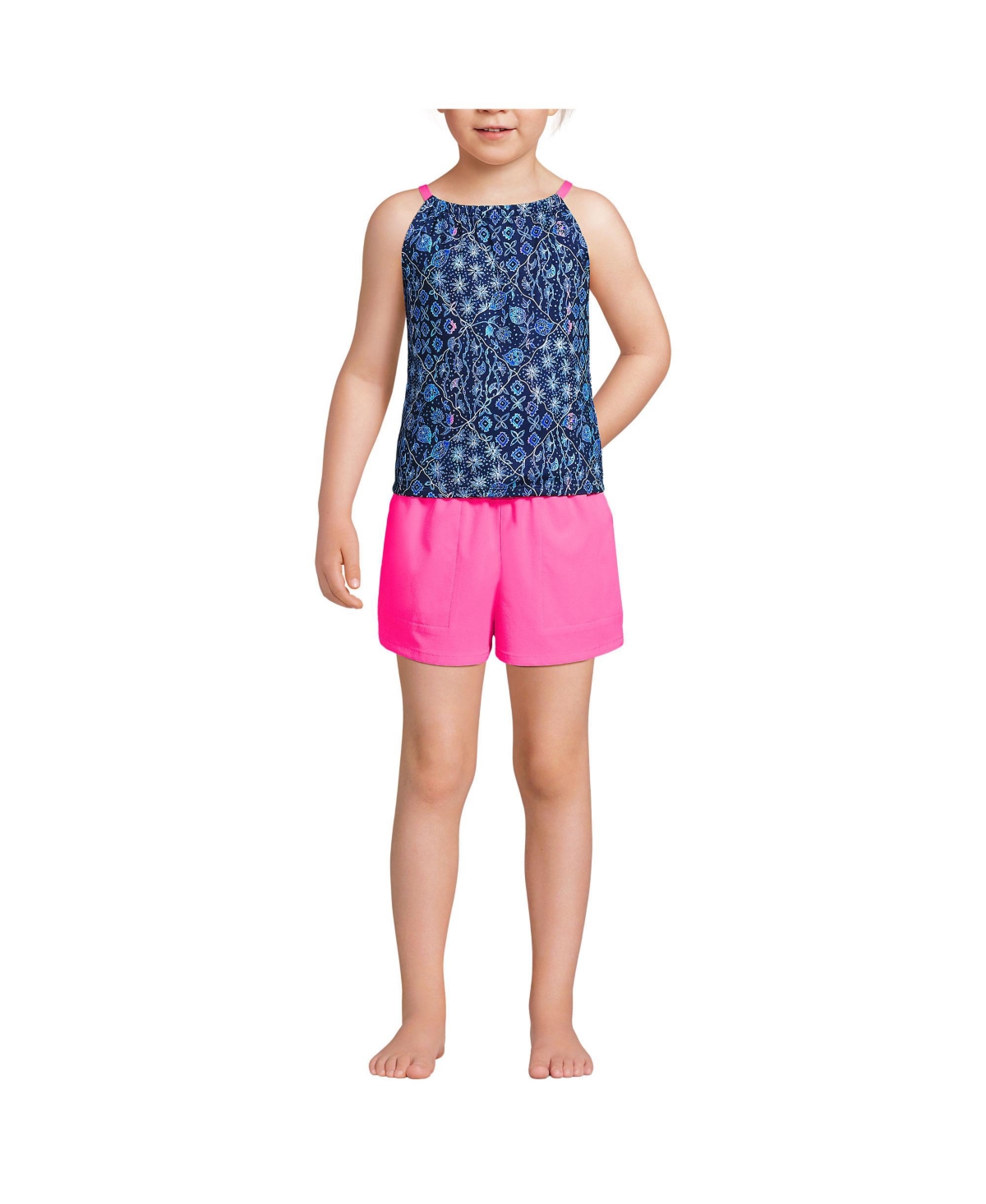 Lands' End Girls Chlorine Resistant Tankini Top Woven Short Set -multi floral mix