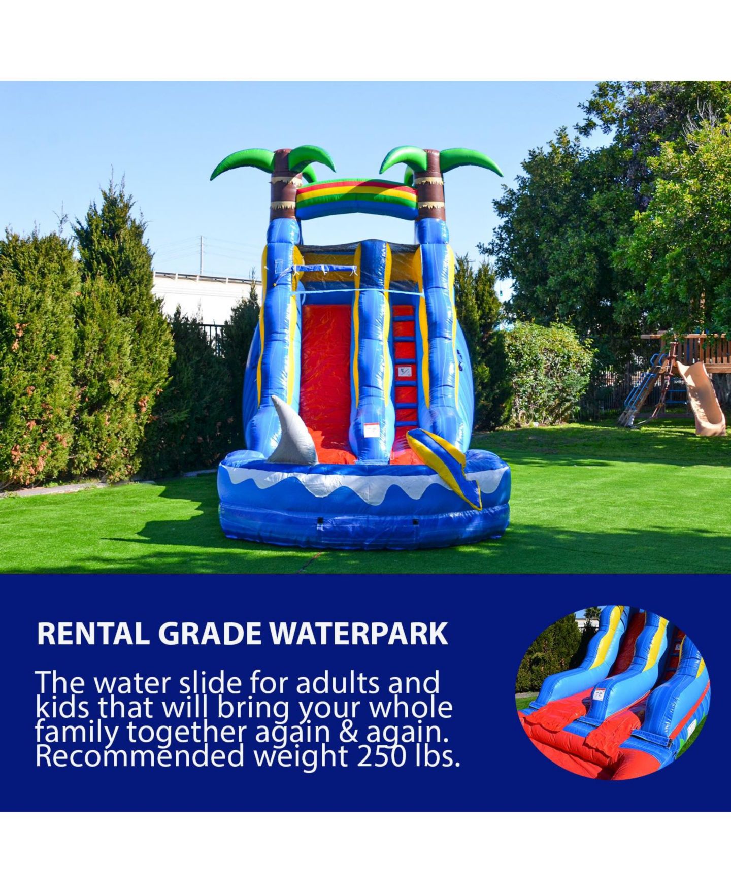 Детская игрушка HERO Kiddo 15 Ocean Shark Inflatable Water Slide with Splash Pool, For up to 2 Players, Ages 3+, цвет: Зелёный — фото 3