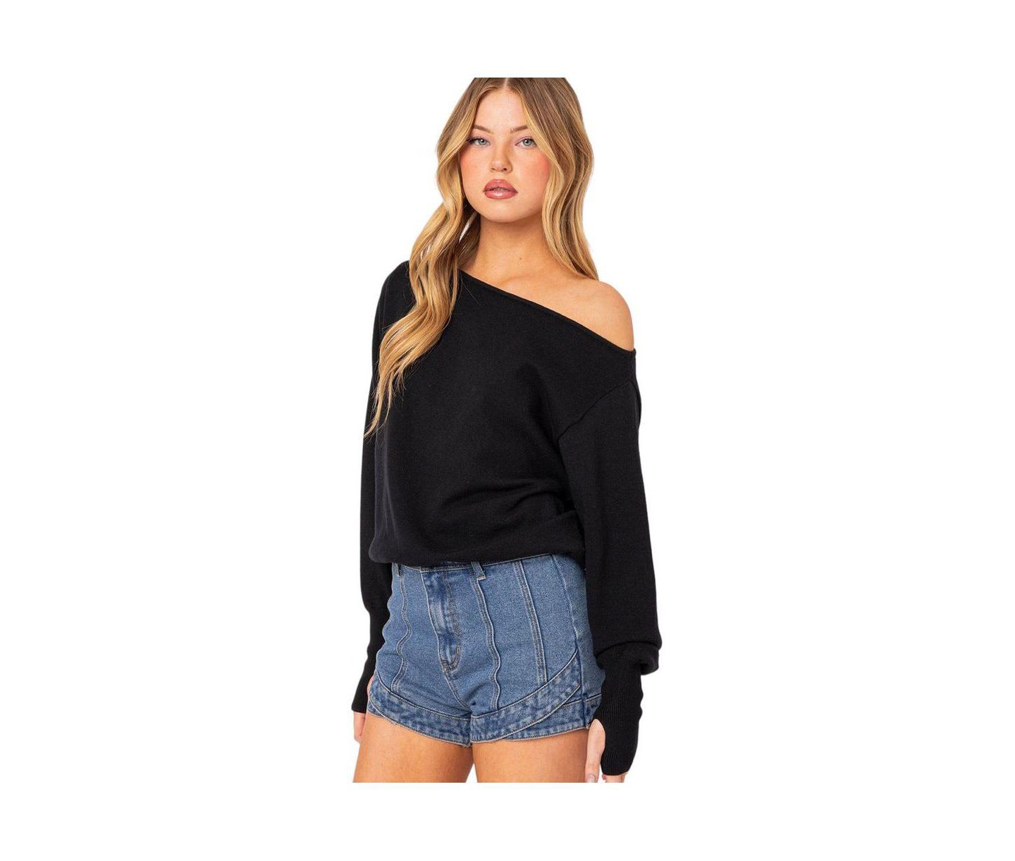 Женский свитер Edikted Off Shoulder Oversized Sweater, цвет: Чёрный — фото 3