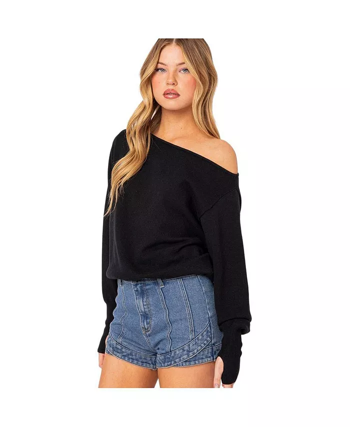 Women's Off Shoulder Oversized Sweater - thumbnail 3