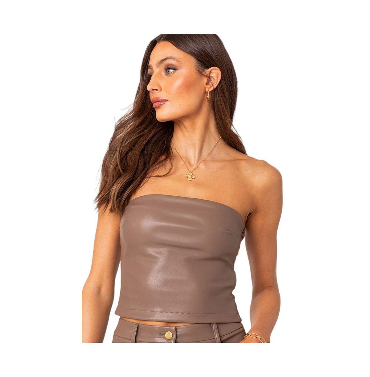 Women's Martine faux leather tube top - Brown