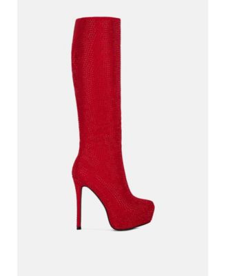 Womens Nebula Rhinestone Embellished Stiletto Calf Boots