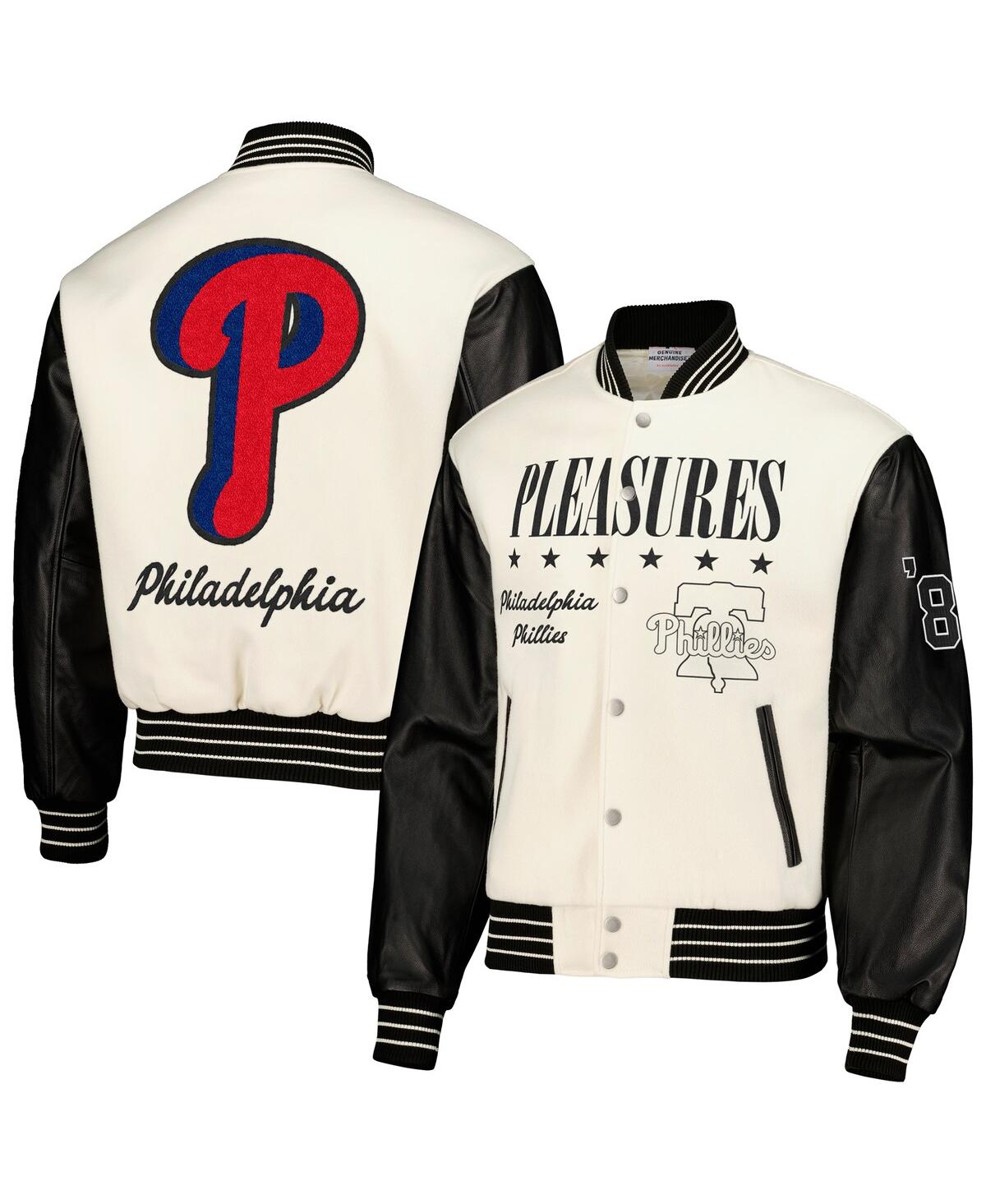 Men's Pleasures White Philadelphia Phillies Full-Snap Varsity Jacket - White