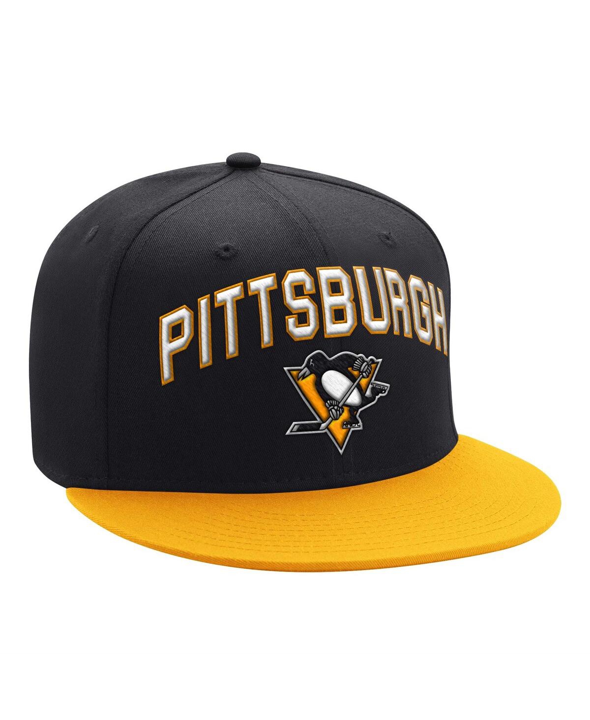 Men's Starter Black, Gold Pittsburgh Penguins Arch Logo Two-Tone Snapback Hat - Black, Gold