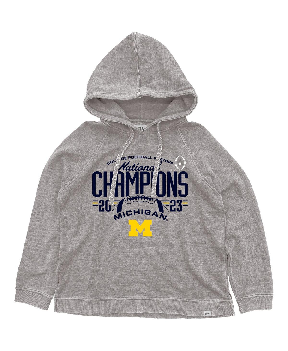 Women's Blue 84 Gray Michigan Wolverines College Football Playoff 2023 National Champions Gameroom Burnout Pullover Hoodie - Gray