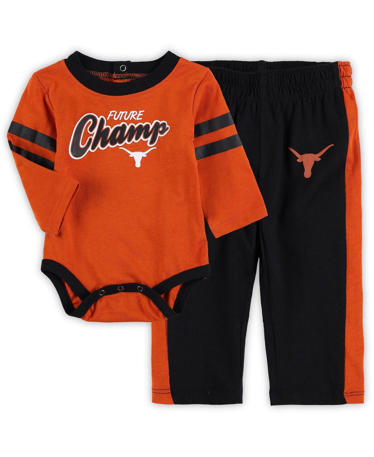 Shop Outerstuff Baby Boys And Girls Texas Orange, Black Texas Longhorns Little Kicker Long Sleeve Bodysuit And Sweat In Orange,black
