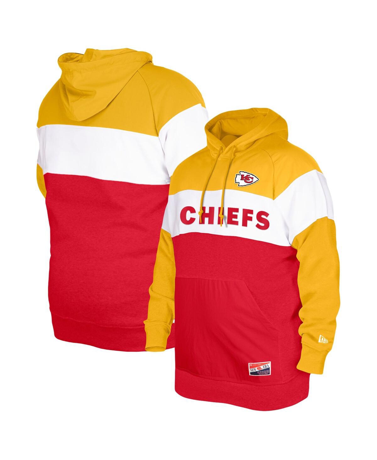 Shop New Era Men's  Red Kansas City Chiefs Big And Tall Current Colorblock Pullover Hoodie