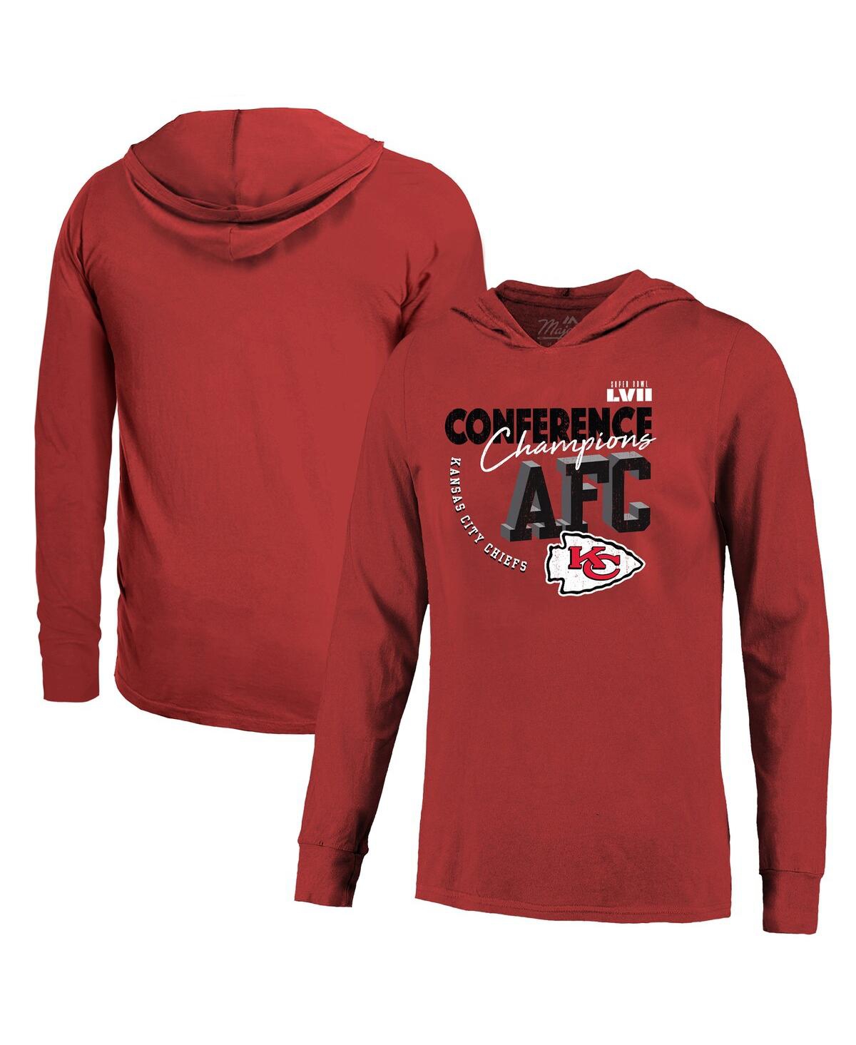 Men's Majestic Threads Red Kansas City Chiefs 2022 Afc Champions High Tide Long Sleeve Hoodie T-shirt - Red