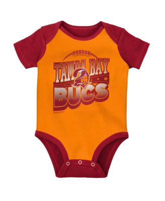 Baby Boys and Girls Orange, Red Tampa Bay Buccaneers Throwback Big Score Bodysuit, Bib and Bootie Set