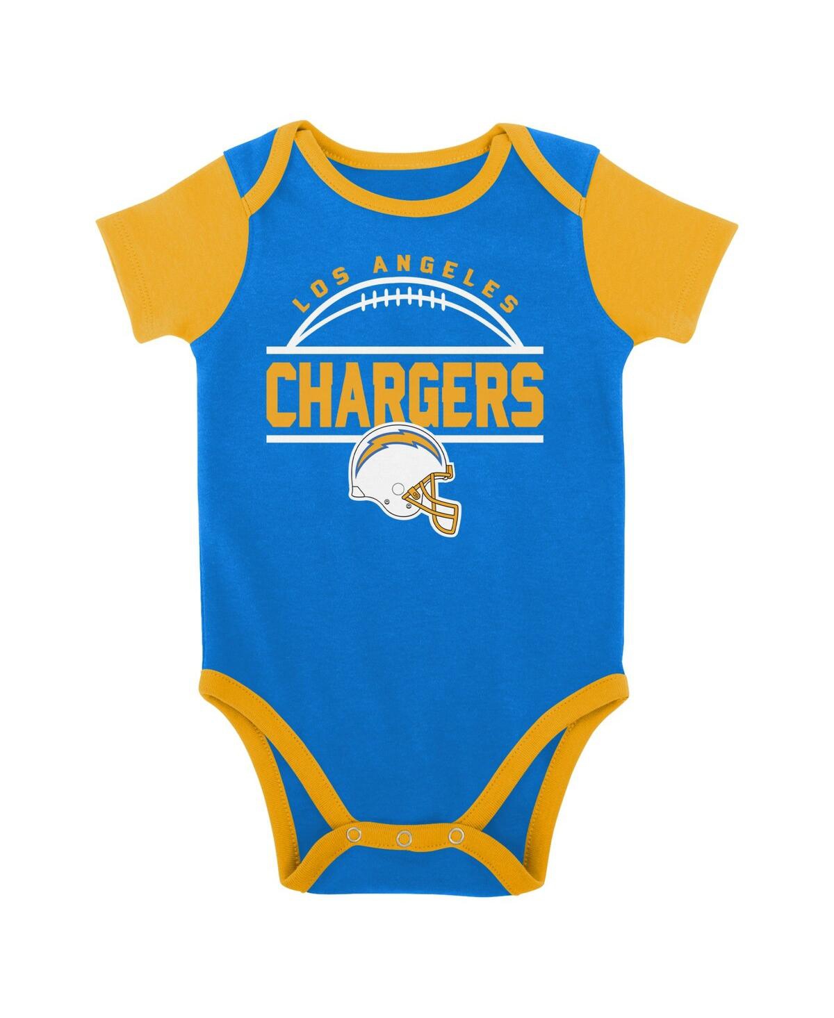 Shop Outerstuff Baby Boys And Girls Powder Blue, Gold Los Angeles Chargers Home Field Advantage Three-piece Bodysuit In Powder Blue,gold