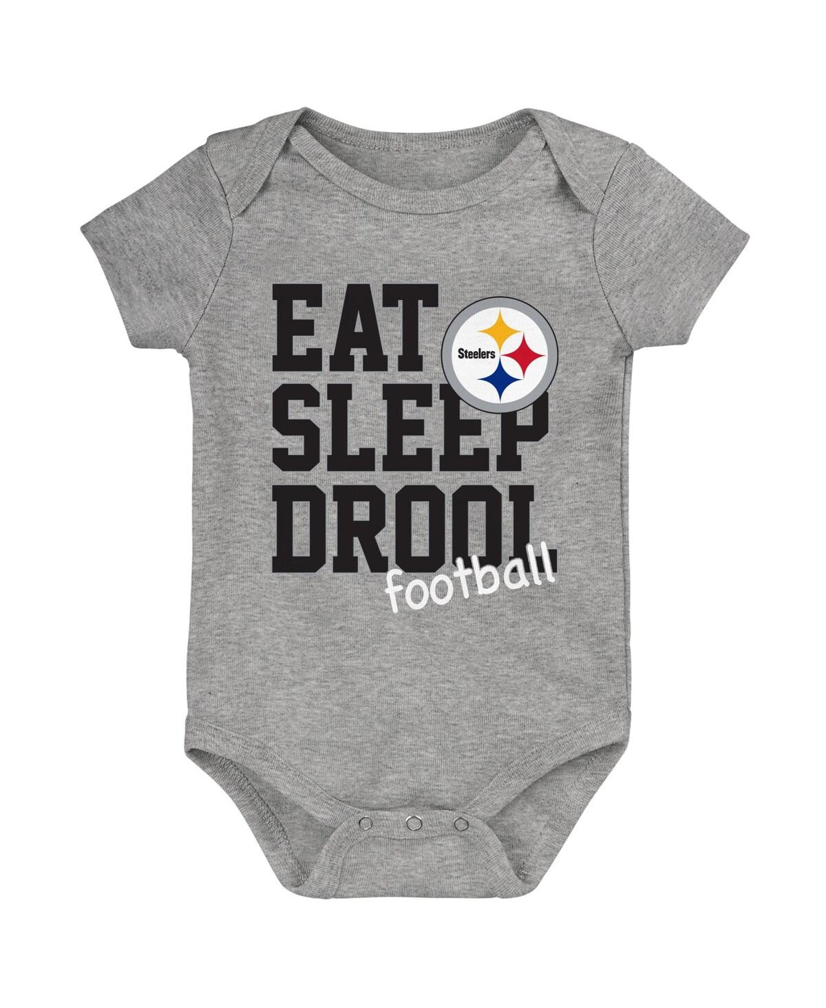 Outerstuff Newborn & Infant Black/gold/heather Gray Pittsburgh Steelers Three-pack Eat, Sleep & Drool Retro Bod In Black,gold,heather Gray