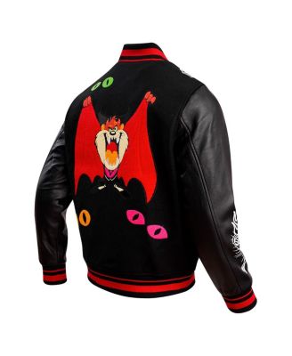 Men's Black Looney Tunes Taz Dracula Varsity Full-Snap Jacket