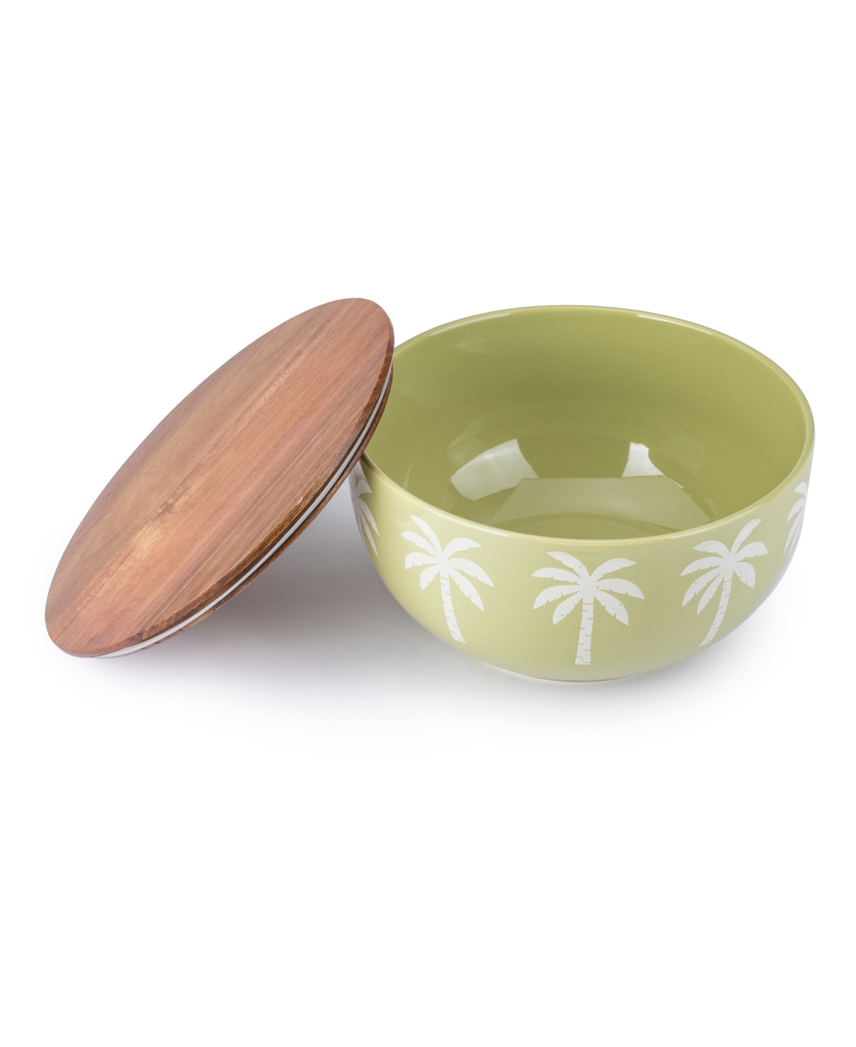 Shop Thirstystone Palm Tree Serving Bowl With Wooden Lid In Green